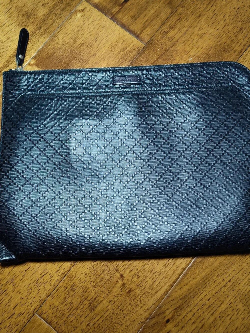 Gucci Diamante Leather Portfolio Pouch Laptop Bag Black